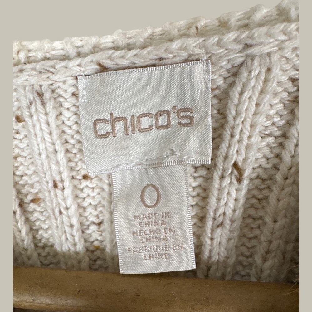 Chicos Faux Fur Knit Back Vest Chevron Brown Tan Cream Size 0 Small - Picture 3 of 5